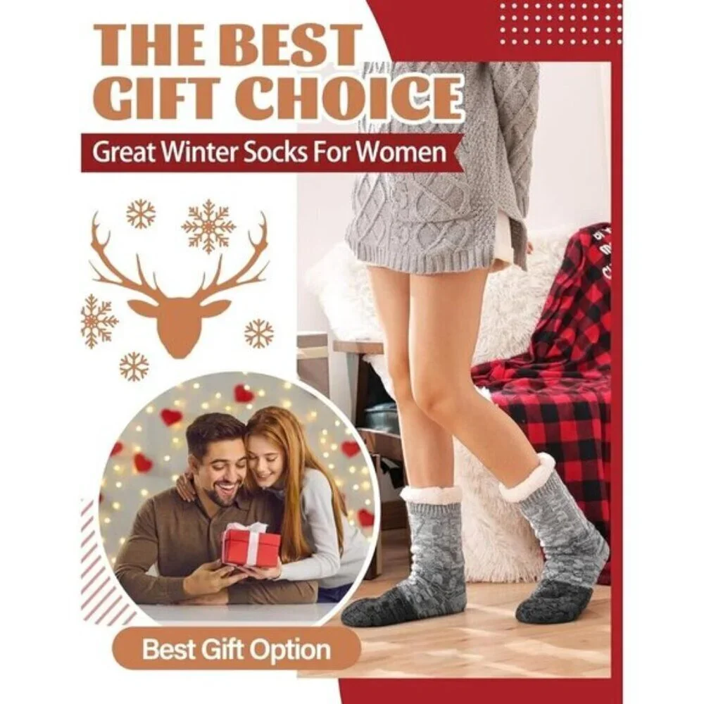 Analisa Women's Fuzzy Slipper Socks Non Slip Thick Warm Cozy Grips Size 6-9